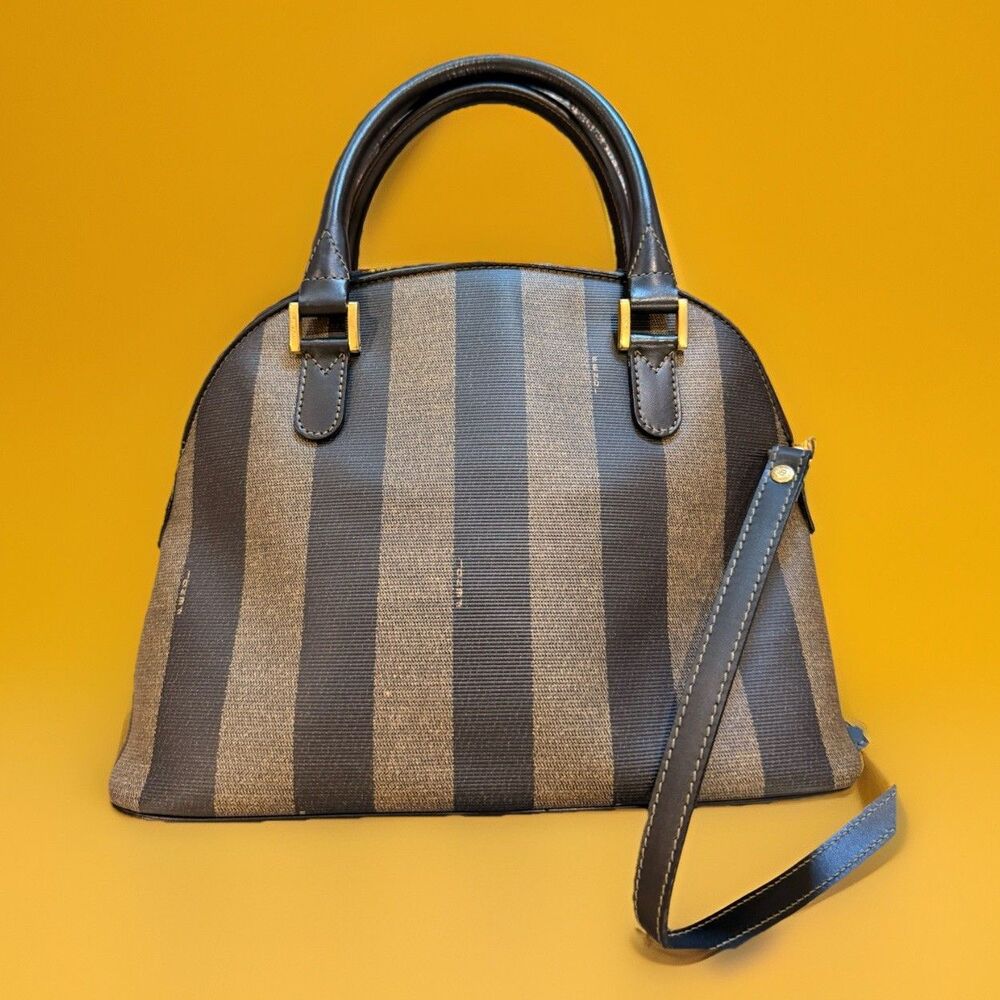 FENDI Vintage Pequin Coated Canvas Dome 2-Way Bag Excellent Used Condition - Picture 4 of 16